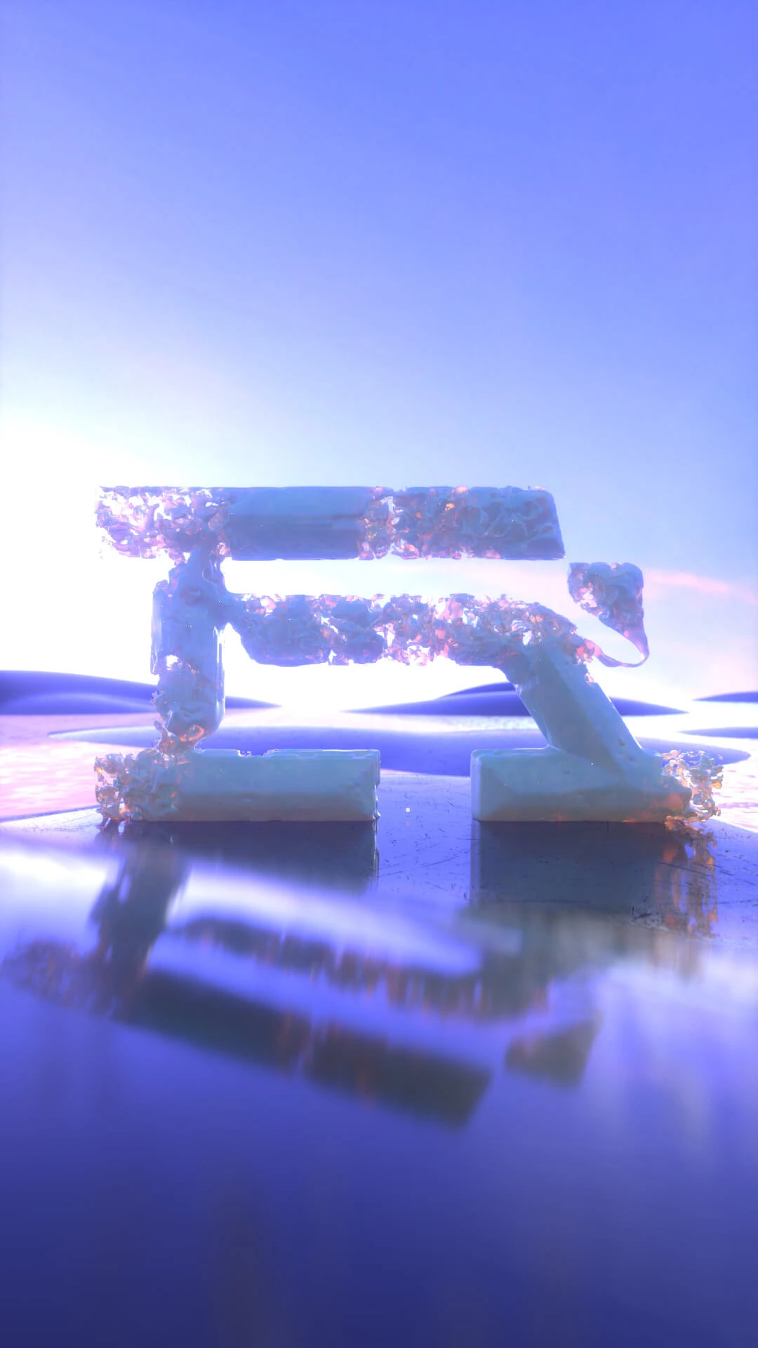 3D transparent shapes reflecting in water