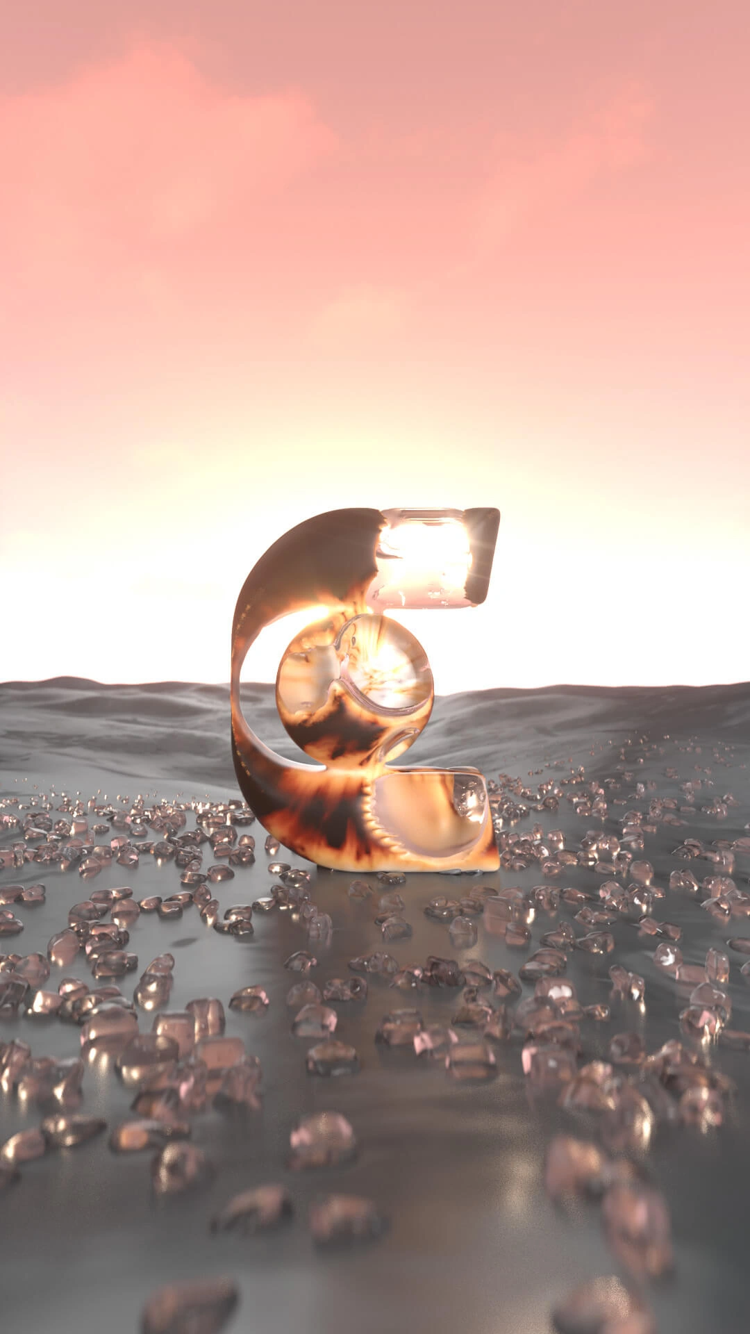 3D transparent shapes reflecting in water